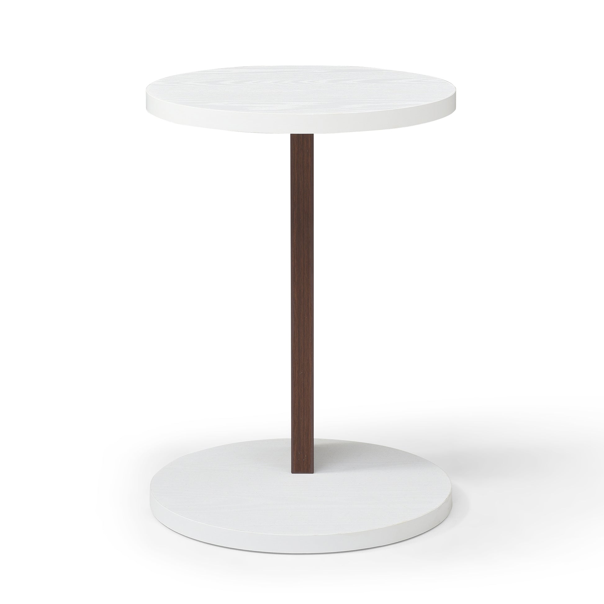 C-Shaped End Table, Small Side Table for Couch, Sofa Table with wood Frame for Living Room, Bedroom, Bedside, Rustic (white and Walnut )