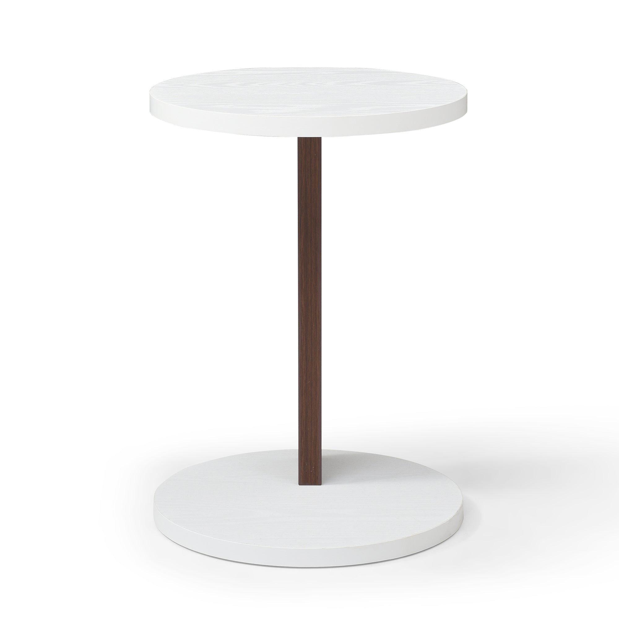 C-Shaped End Table, Small Side Table for Couch, Sofa Table with wood Frame for Living Room, Bedroom, Bedside, Rustic (white and Walnut )