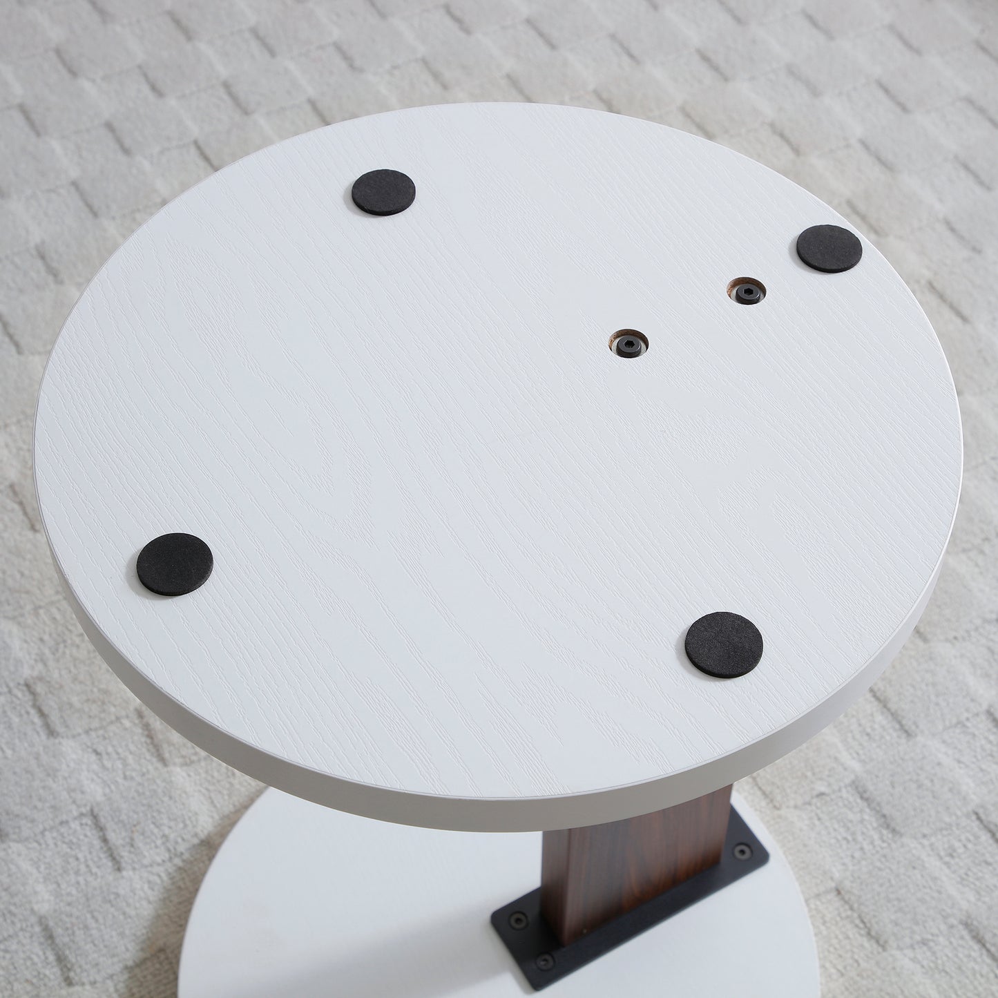 C-Shaped End Table, Small Side Table for Couch, Sofa Table with wood Frame for Living Room, Bedroom, Bedside, Rustic (white and Walnut )