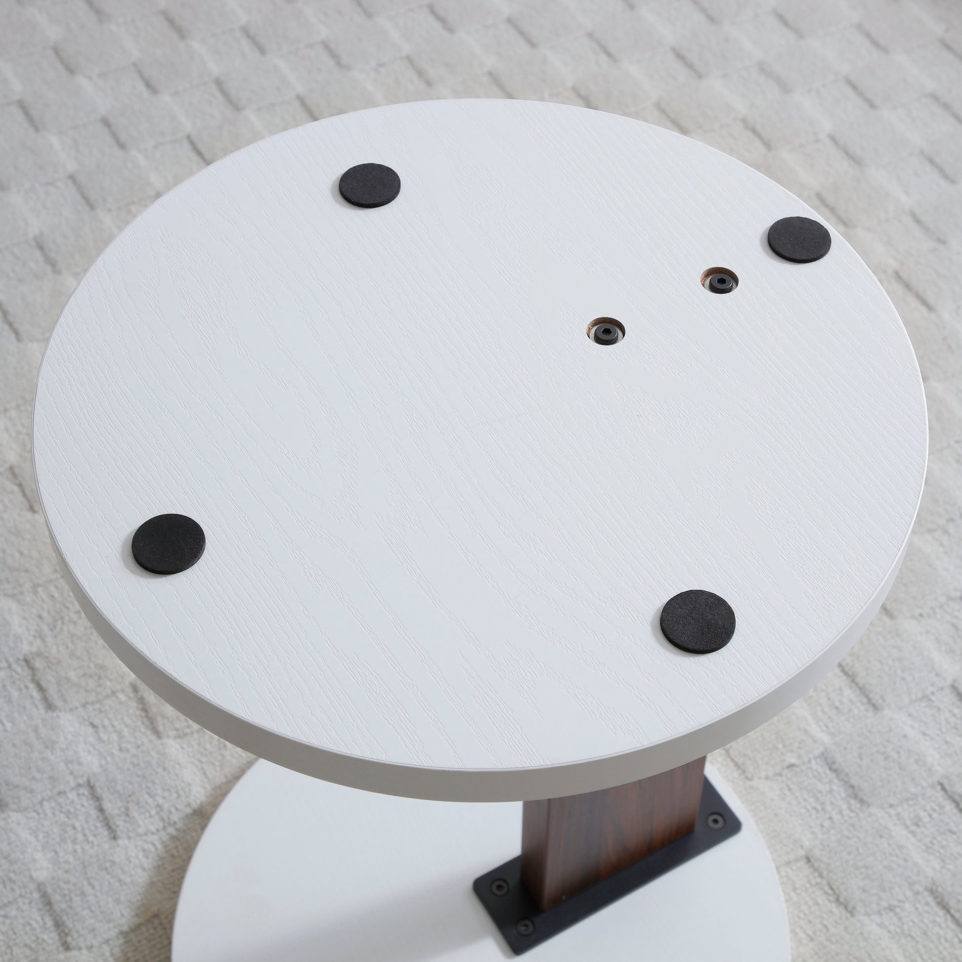 C-Shaped End Table, Small Side Table for Couch, Sofa Table with wood Frame for Living Room, Bedroom, Bedside, Rustic (white and Walnut )