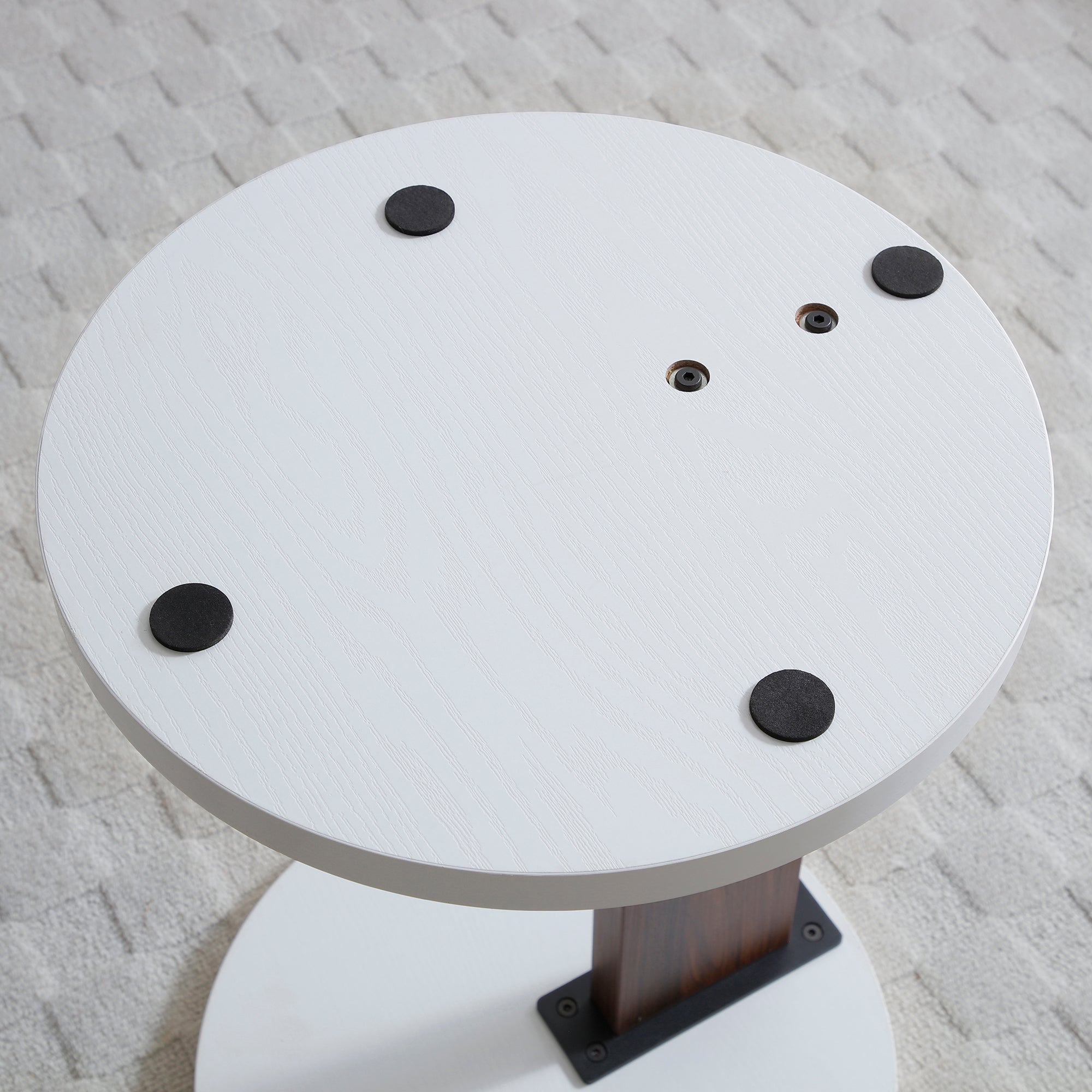 C-Shaped End Table, Small Side Table for Couch, Sofa Table with wood Frame for Living Room, Bedroom, Bedside, Rustic (white and Walnut )