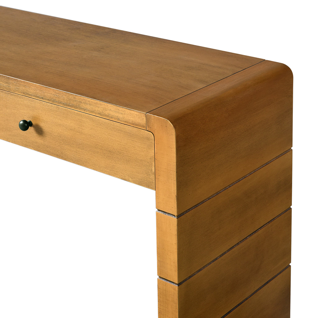 TREXM Curved Console Table with Storage, Wooden Entryway Table with 2 Drawers, Farmhouse Rustic Console Tables for Entryway, Hallway, Living Room, Natural