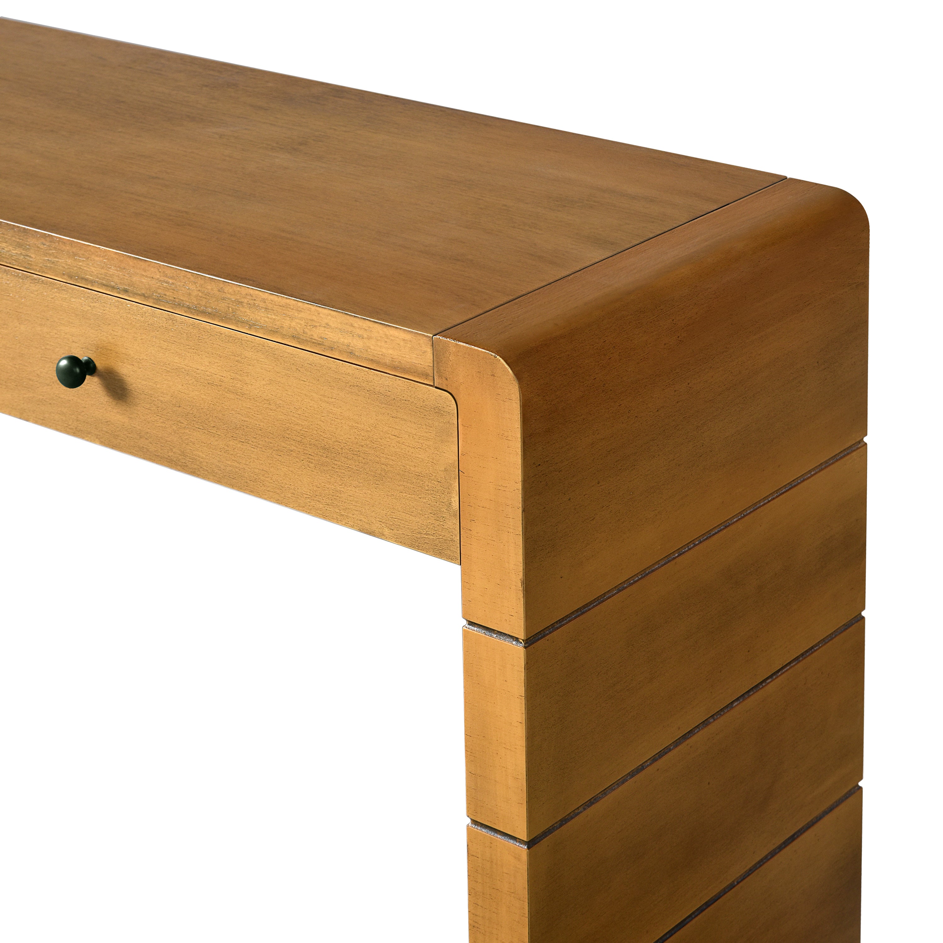 TREXM Curved Console Table with Storage, Wooden Entryway Table with 2 Drawers, Farmhouse Rustic Console Tables for Entryway, Hallway, Living Room, Natural