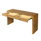 TREXM Curved Console Table with Storage, Wooden Entryway Table with 2 Drawers, Farmhouse Rustic Console Tables for Entryway, Hallway, Living Room, Natural