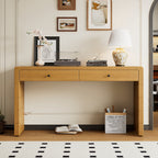 TREXM Curved Console Table with Storage, Wooden Entryway Table with 2 Drawers, Farmhouse Rustic Console Tables for Entryway, Hallway, Living Room, Natural