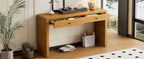 TREXM Curved Console Table with Storage, Wooden Entryway Table with 2 Drawers, Farmhouse Rustic Console Tables for Entryway, Hallway, Living Room, Natural