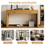TREXM Curved Console Table with Storage, Wooden Entryway Table with 2 Drawers, Farmhouse Rustic Console Tables for Entryway, Hallway, Living Room, Natural