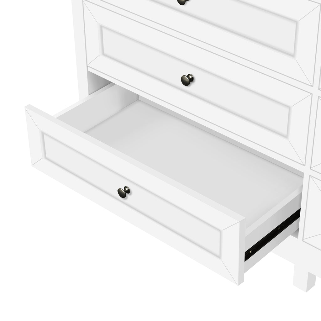 Wood Rustic Storage Dresser with 9 Drawers and Silver Handle, White