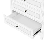 Wood Rustic Storage Dresser with 9 Drawers and Silver Handle, White