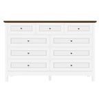 Wood Rustic Storage Dresser with 9 Drawers and Silver Handle, White