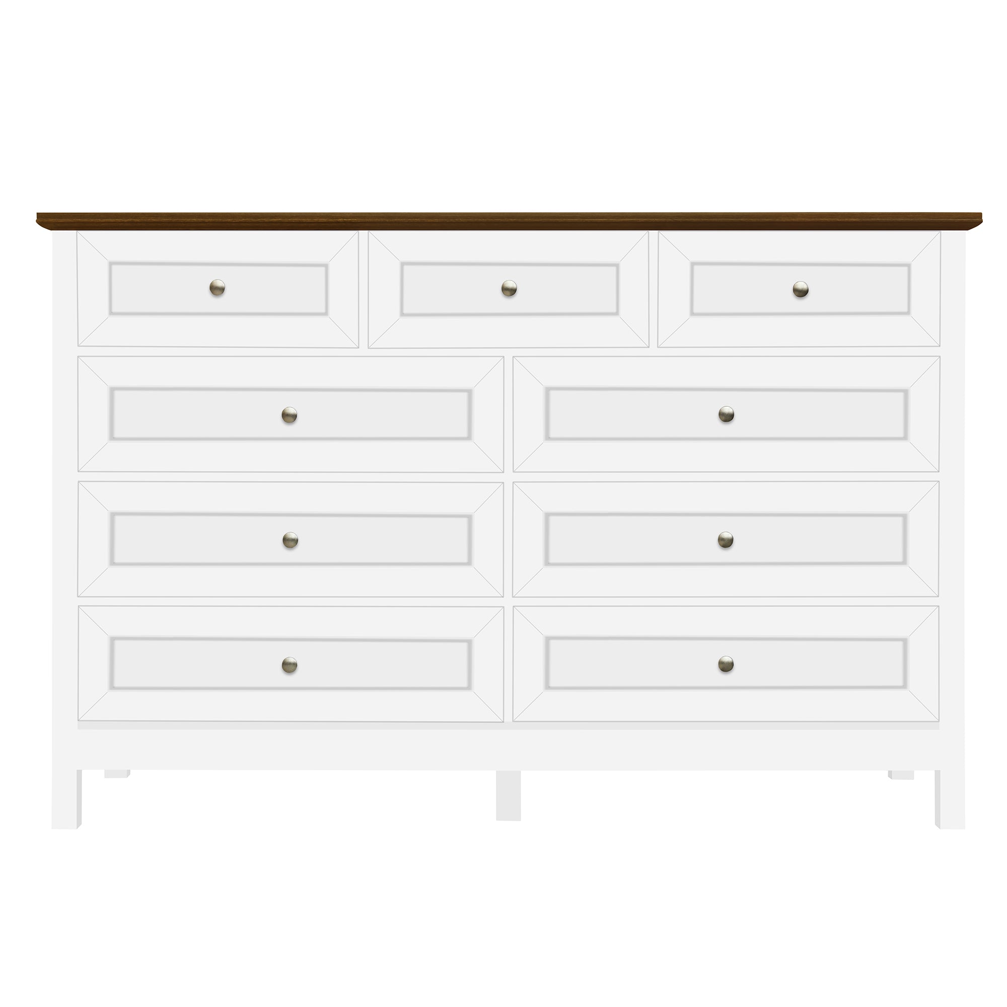 Wood Rustic Storage Dresser with 9 Drawers and Silver Handle, White