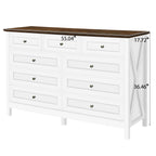 Wood Rustic Storage Dresser with 9 Drawers and Silver Handle, White