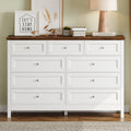 Wood Rustic Storage Dresser with 9 Drawers and Silver Handle, White