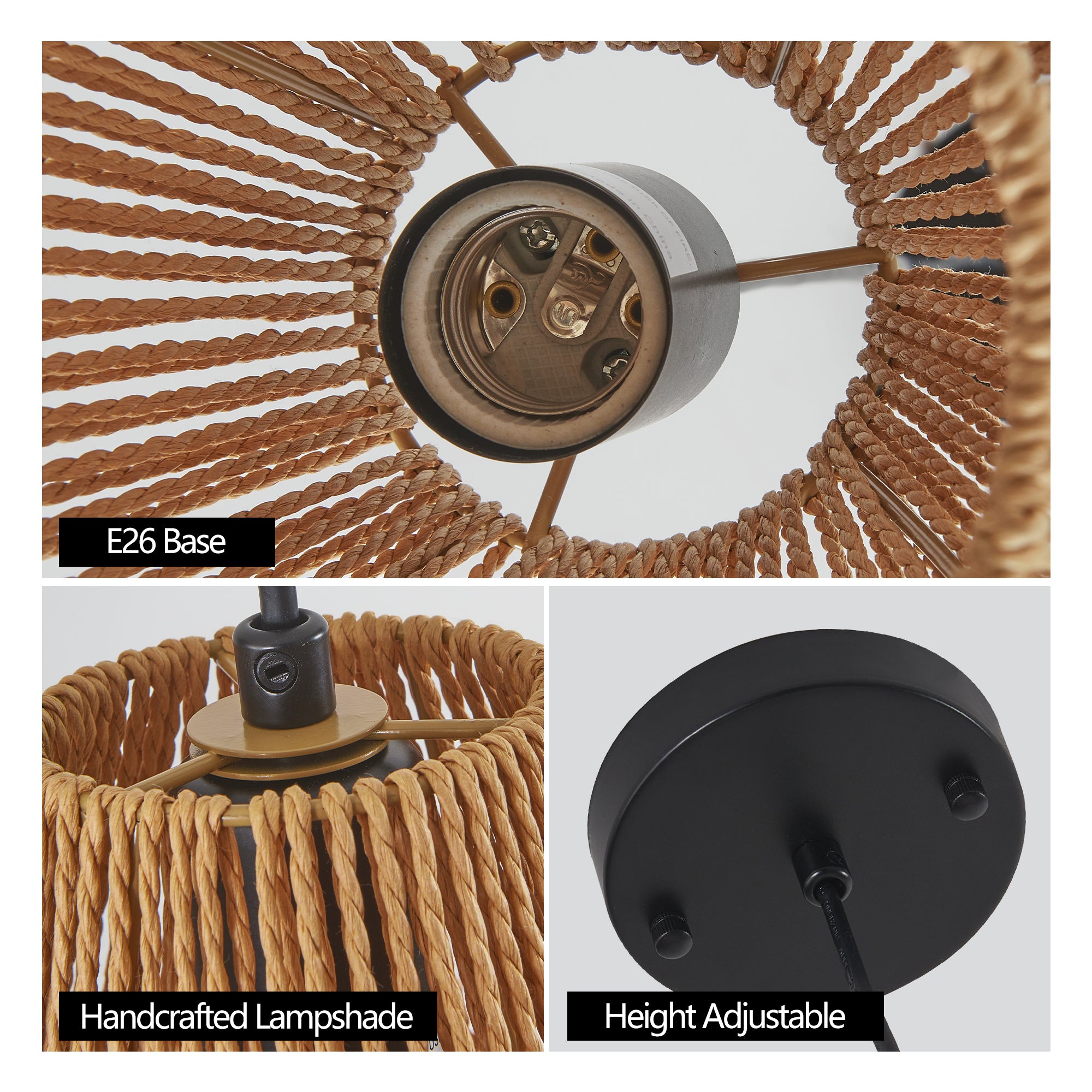 7' Set of 3 Rustic Hemp Rope Pendant Light, Handcrafted Farmhouse Hanging Light Fixture, Adjustable Height Ceiling Lamp for Kitchen Island, Dining Room, or Living Room, Natural Woven Design (No Bulbs)