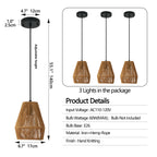 7' Set of 3 Rustic Hemp Rope Pendant Light, Handcrafted Farmhouse Hanging Light Fixture, Adjustable Height Ceiling Lamp for Kitchen Island, Dining Room, or Living Room, Natural Woven Design (No Bulbs)