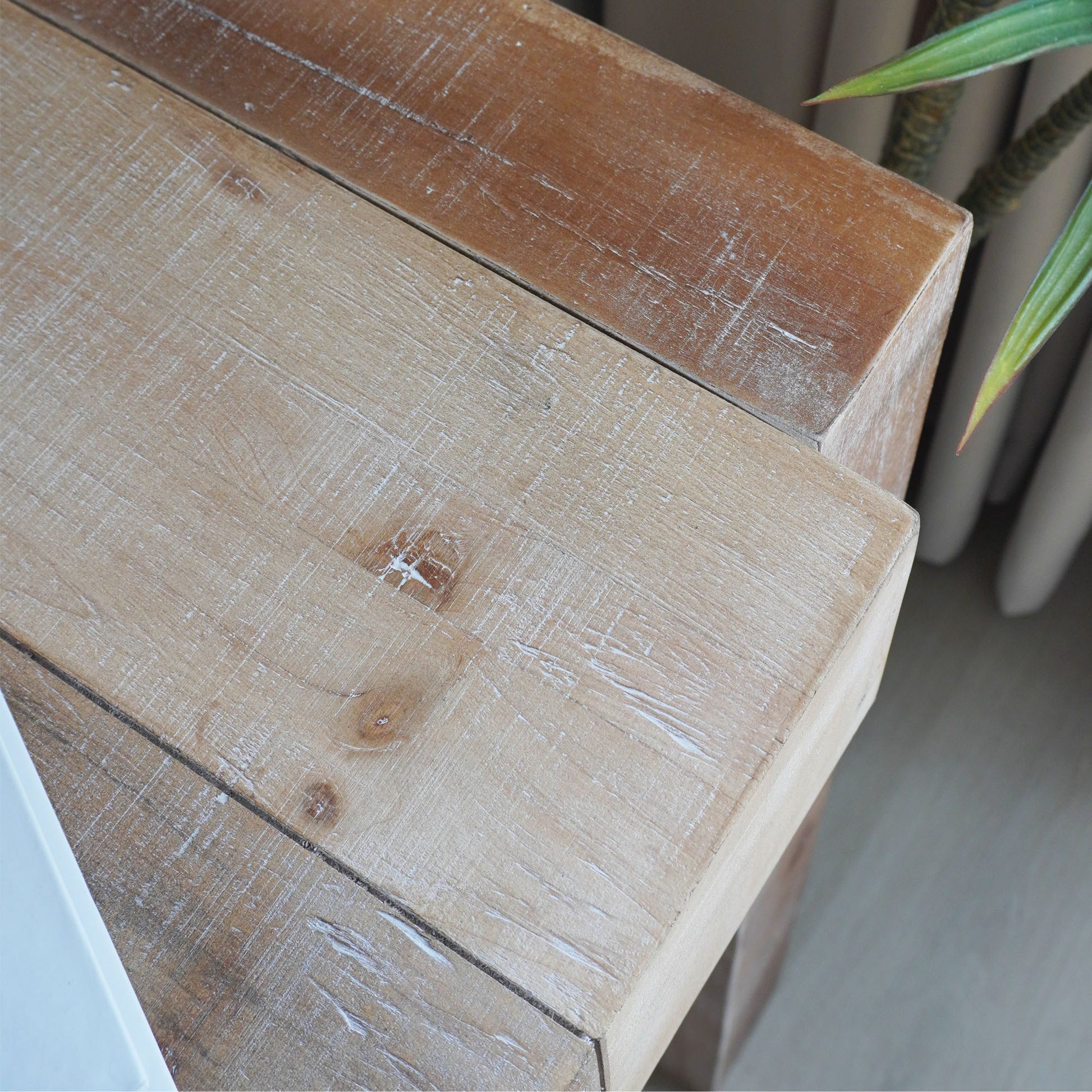 Rustic Modern Manufactured Wood Console Table with Step-Block Design