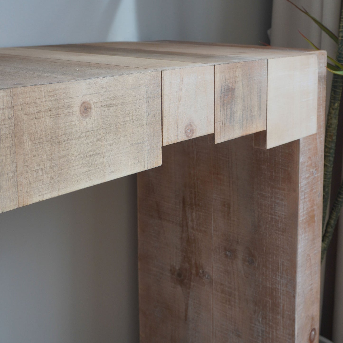 Rustic Modern Manufactured Wood Console Table with Step-Block Design