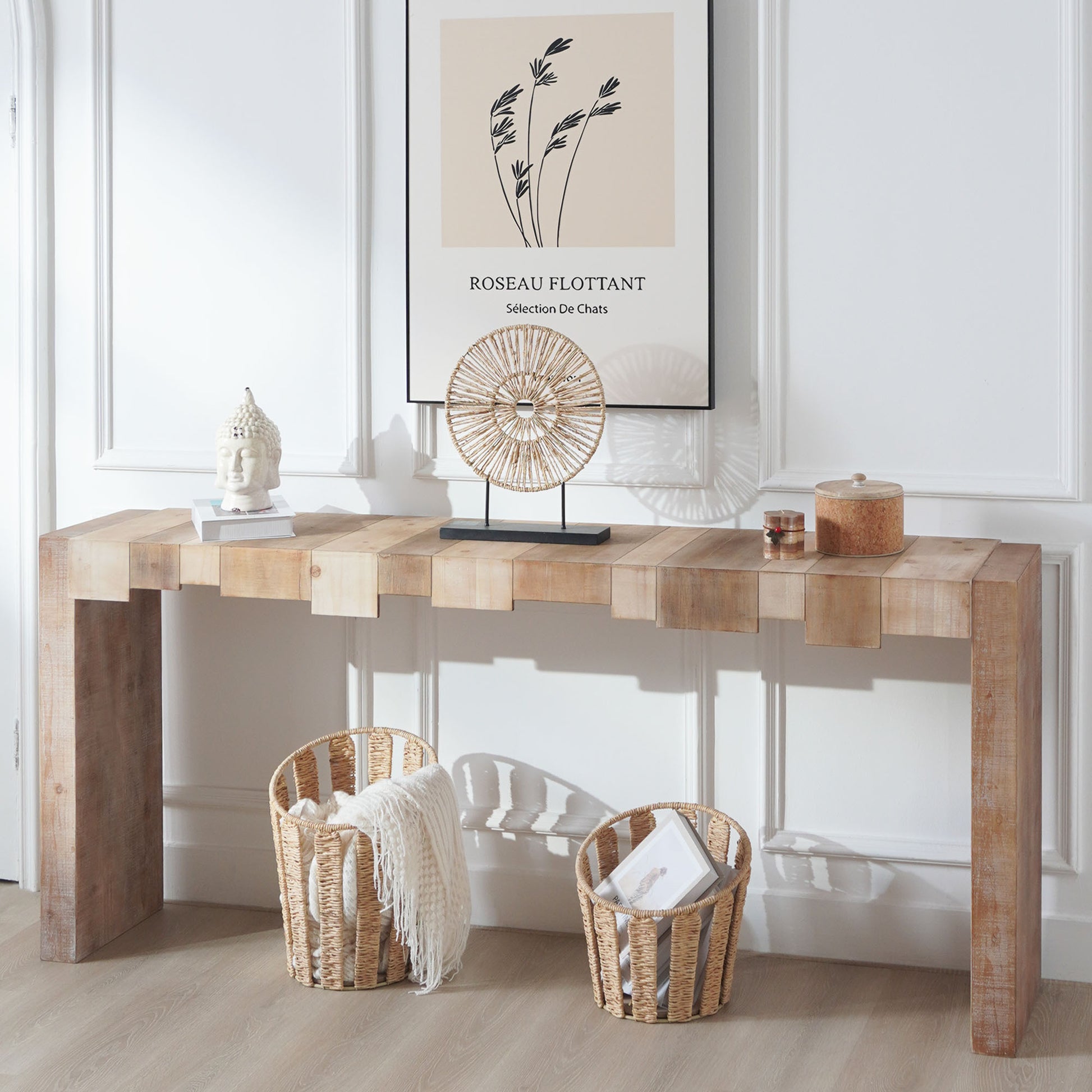 Rustic Modern Manufactured Wood Console Table with Step-Block Design