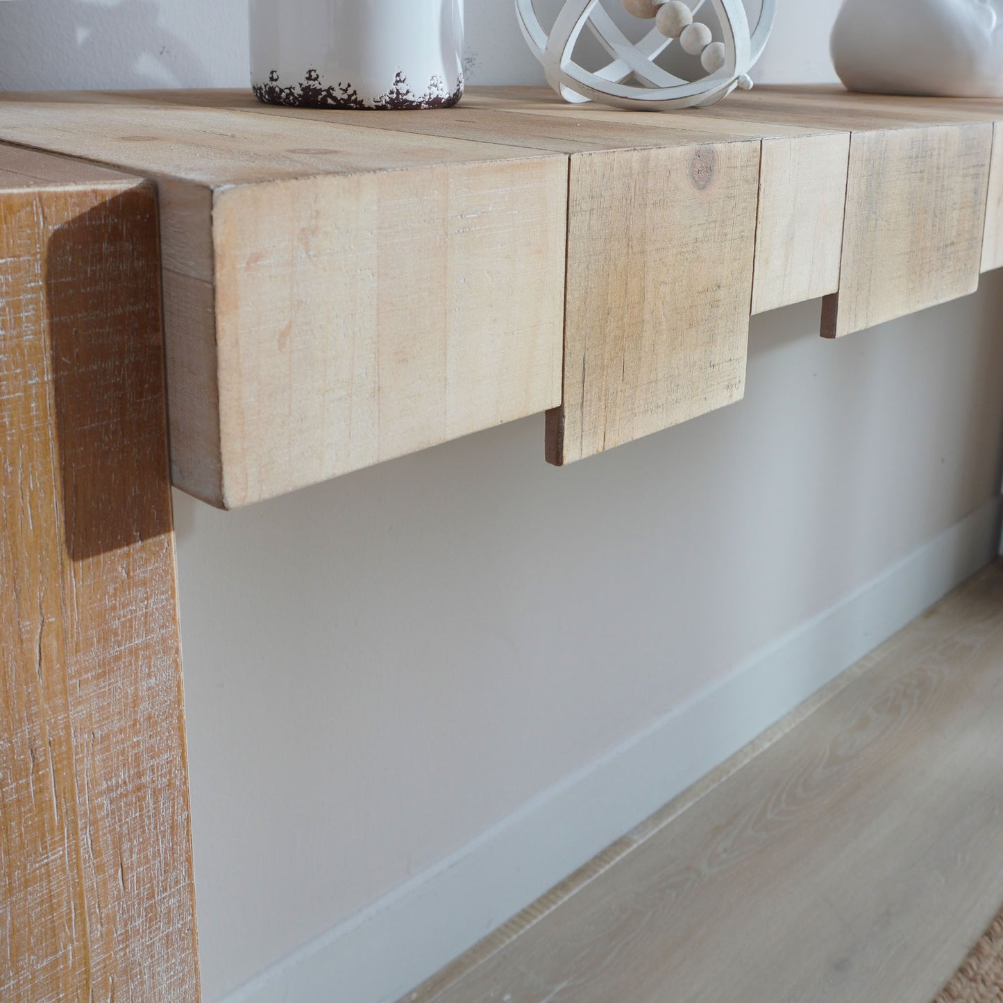 Rustic Modern Manufactured Wood Console Table with Step-Block Design