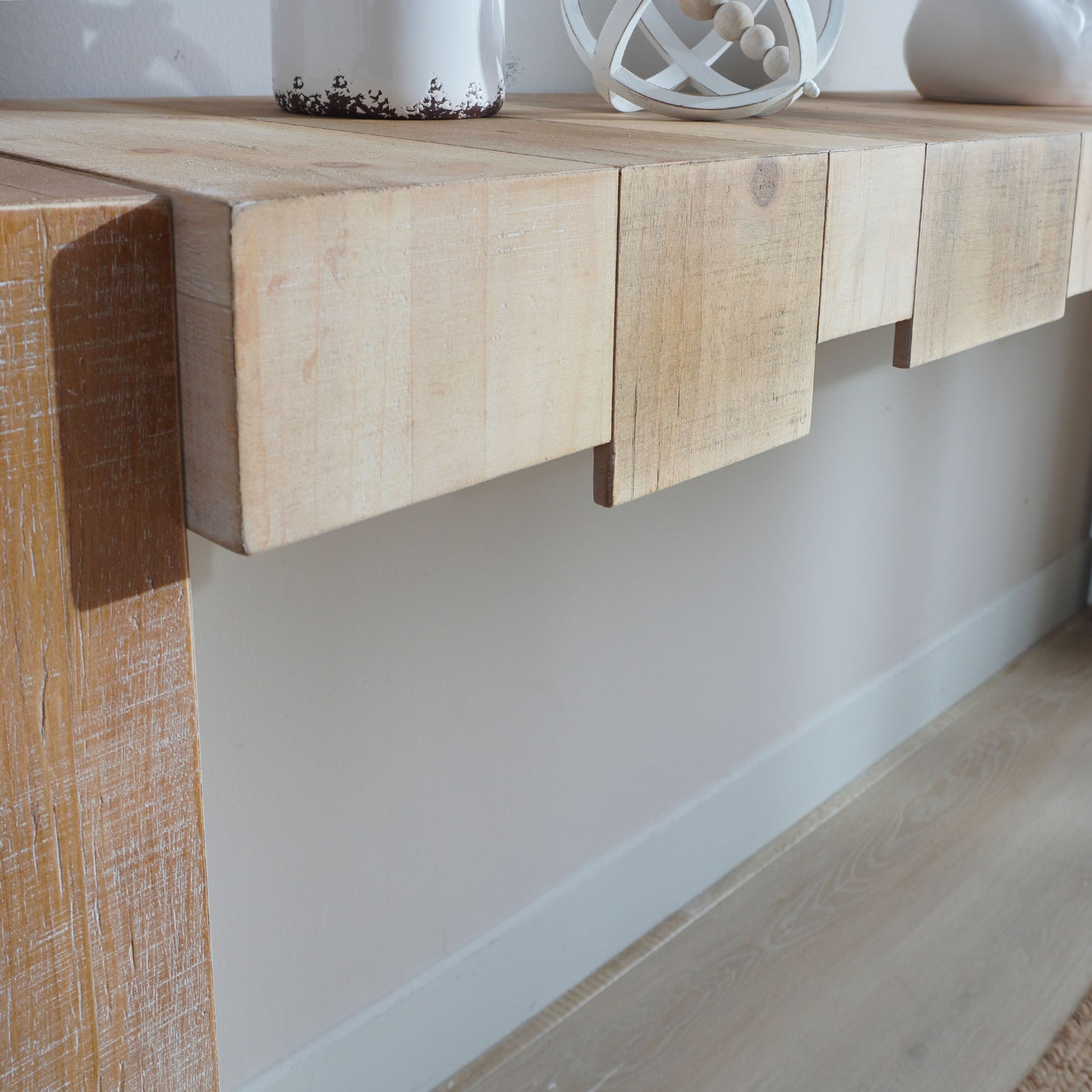 Rustic Modern Manufactured Wood Console Table with Step-Block Design