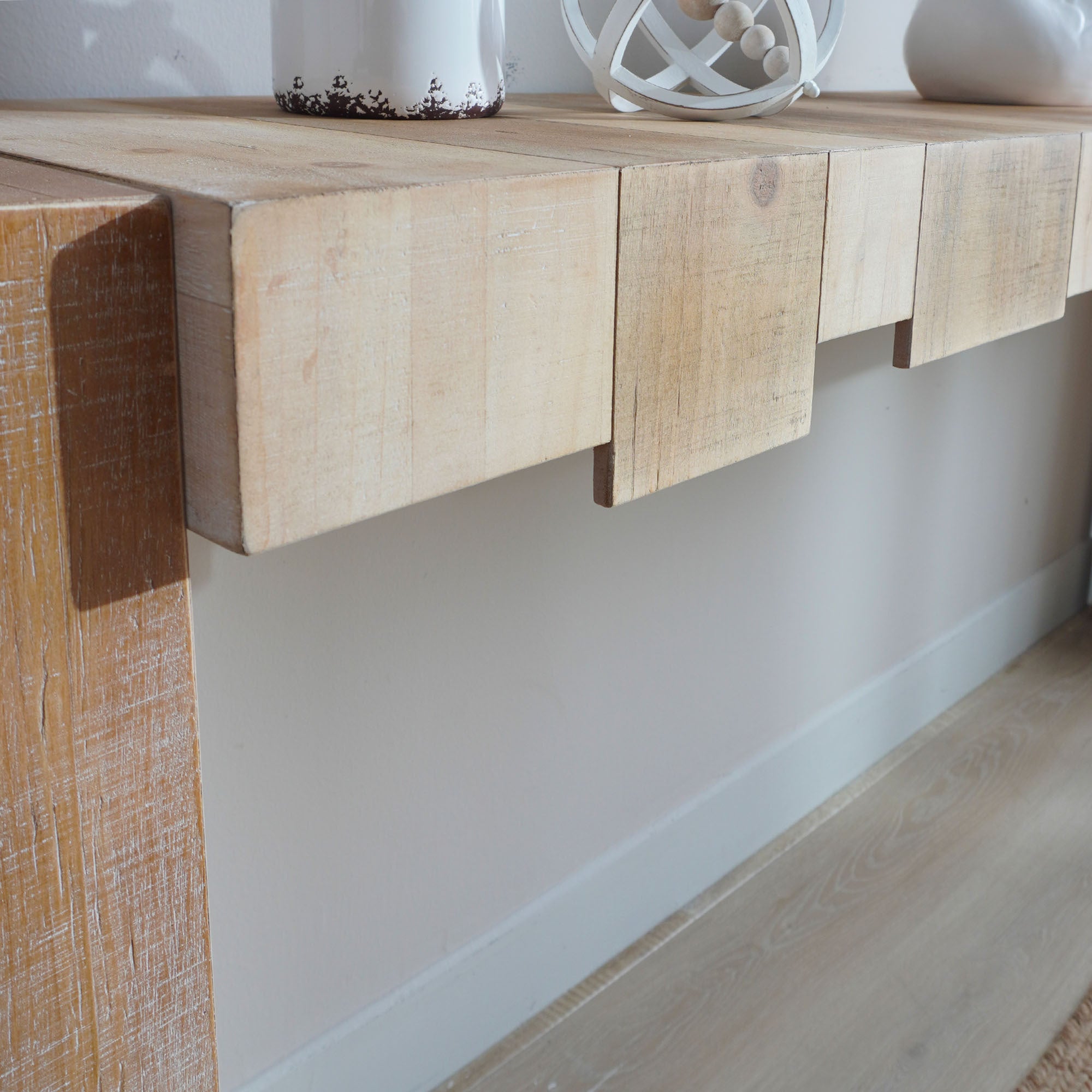 Rustic Modern Manufactured Wood Console Table with Step-Block Design