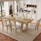 7PCs Extendable Dining Table Set, Farmhouse Extendable Table with 18' Move Leaf, 78' Rustic Wooden Kitchen Table and 6PCs Upholstered Chairs, Expanding Dining Room Table Set Dining Table Set