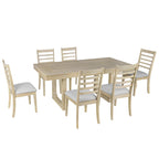 7PCs Extendable Dining Table Set, Farmhouse Extendable Table with 18' Move Leaf, 78' Rustic Wooden Kitchen Table and 6PCs Upholstered Chairs, Expanding Dining Room Table Set Dining Table Set