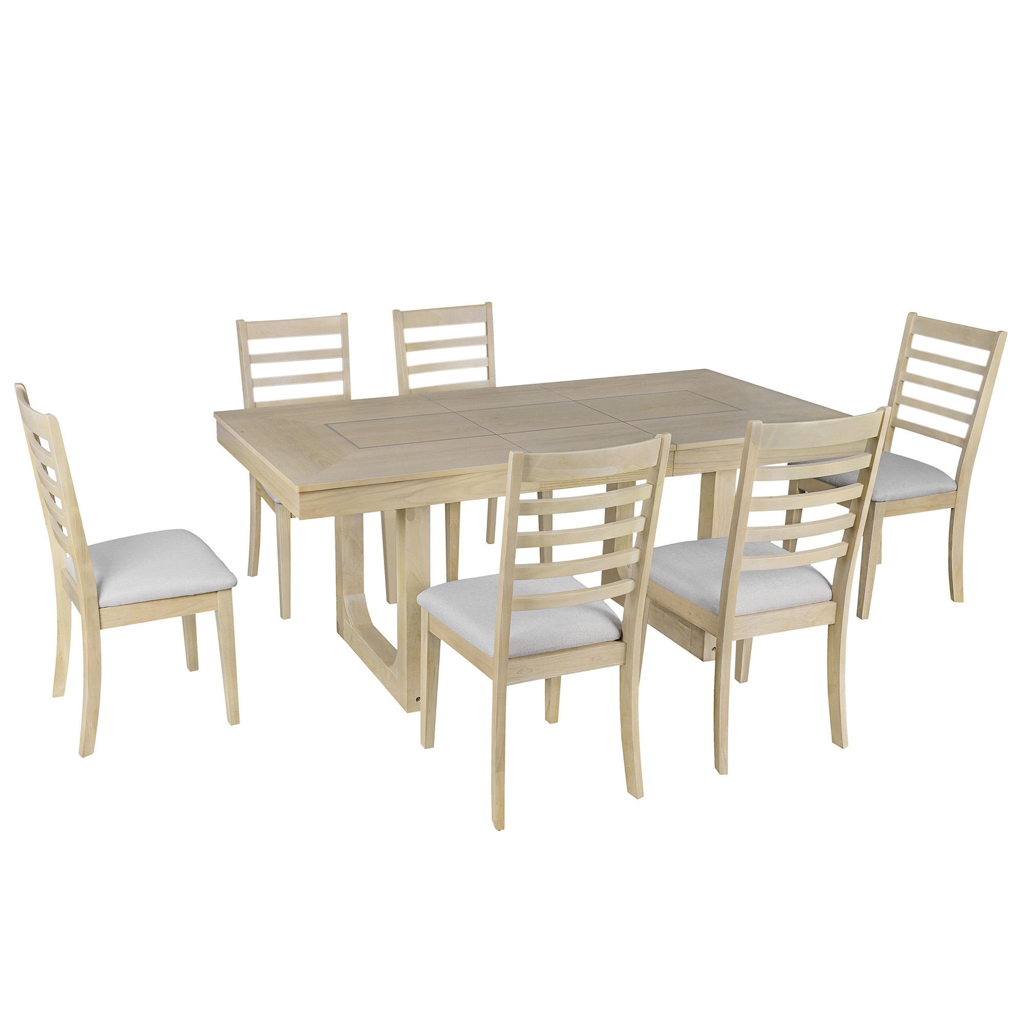 7PCs Extendable Dining Table Set, Farmhouse Extendable Table with 18' Move Leaf, 78' Rustic Wooden Kitchen Table and 6PCs Upholstered Chairs, Expanding Dining Room Table Set Dining Table Set