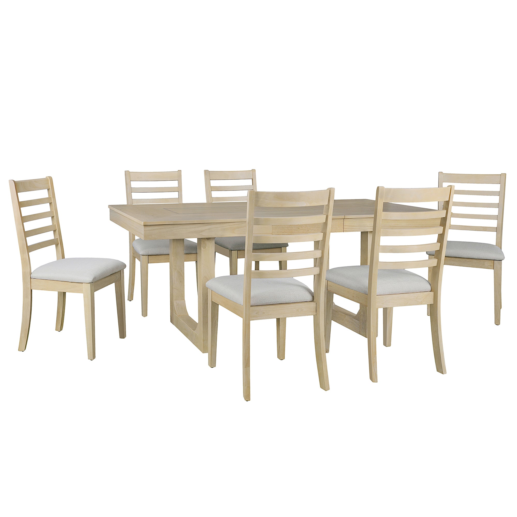 7PCs Extendable Dining Table Set, Farmhouse Extendable Table with 18' Move Leaf, 78' Rustic Wooden Kitchen Table and 6PCs Upholstered Chairs, Expanding Dining Room Table Set Dining Table Set