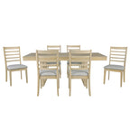 7PCs Extendable Dining Table Set, Farmhouse Extendable Table with 18' Move Leaf, 78' Rustic Wooden Kitchen Table and 6PCs Upholstered Chairs, Expanding Dining Room Table Set Dining Table Set