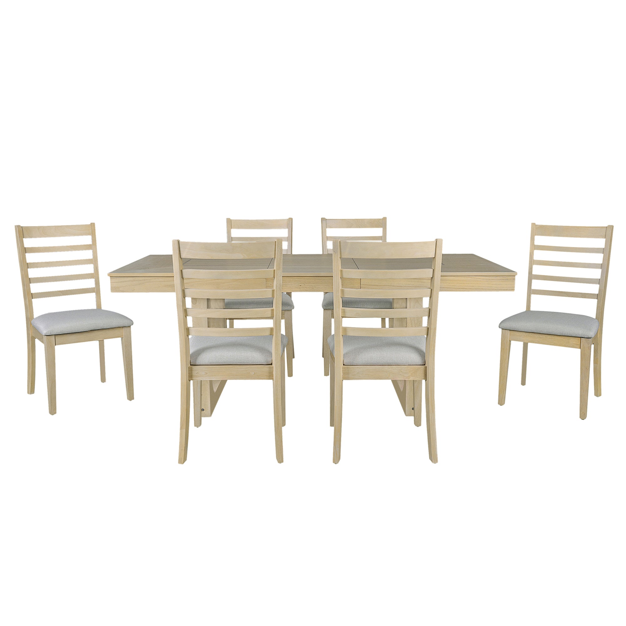 7PCs Extendable Dining Table Set, Farmhouse Extendable Table with 18' Move Leaf, 78' Rustic Wooden Kitchen Table and 6PCs Upholstered Chairs, Expanding Dining Room Table Set Dining Table Set