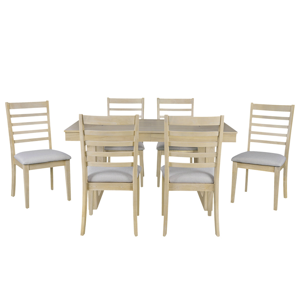 7PCs Extendable Dining Table Set, Farmhouse Extendable Table with 18' Move Leaf, 78' Rustic Wooden Kitchen Table and 6PCs Upholstered Chairs, Expanding Dining Room Table Set Dining Table Set