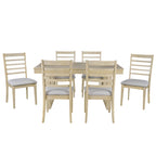 7PCs Extendable Dining Table Set, Farmhouse Extendable Table with 18' Move Leaf, 78' Rustic Wooden Kitchen Table and 6PCs Upholstered Chairs, Expanding Dining Room Table Set Dining Table Set