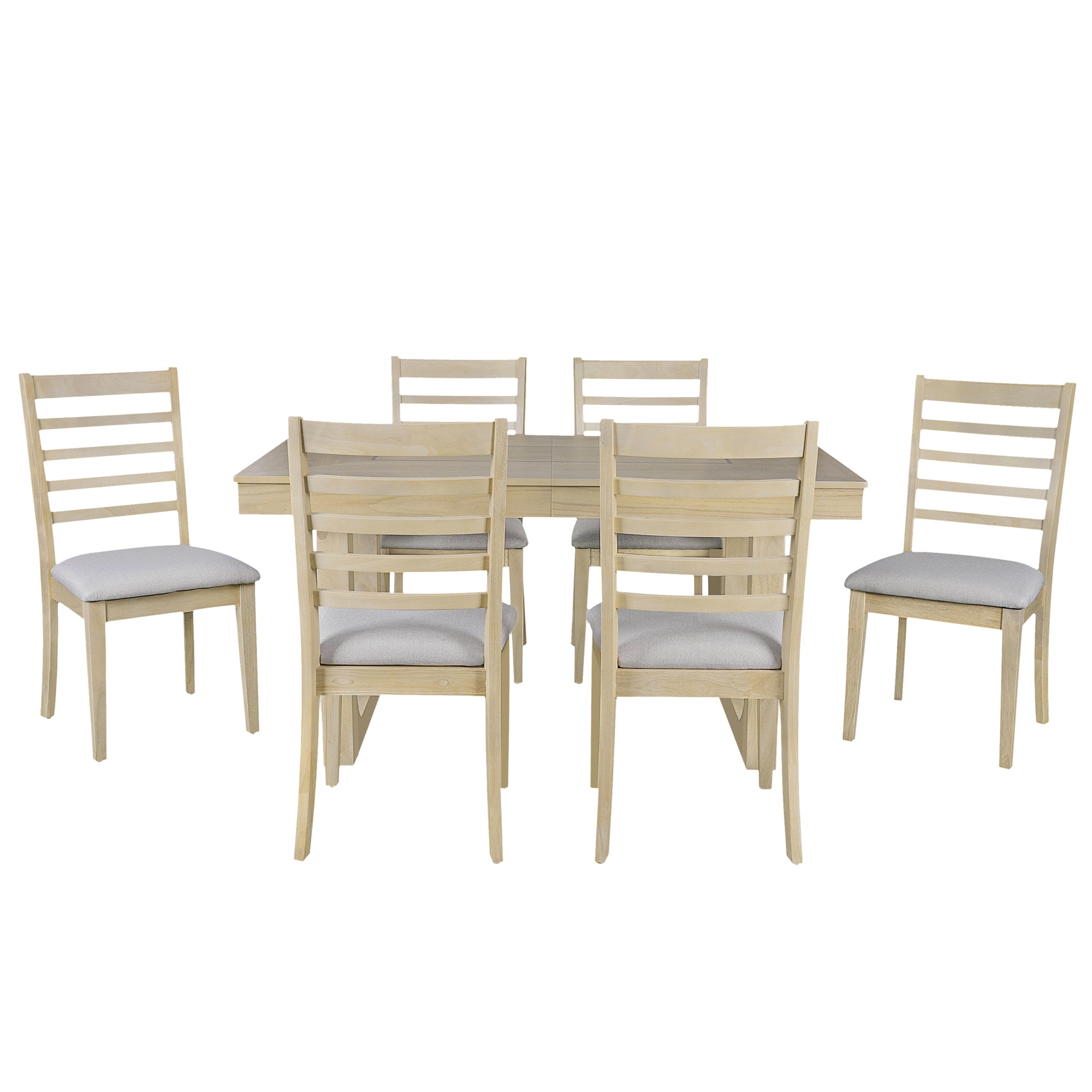 7PCs Extendable Dining Table Set, Farmhouse Extendable Table with 18' Move Leaf, 78' Rustic Wooden Kitchen Table and 6PCs Upholstered Chairs, Expanding Dining Room Table Set Dining Table Set