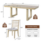 7PCs Extendable Dining Table Set, Farmhouse Extendable Table with 18' Move Leaf, 78' Rustic Wooden Kitchen Table and 6PCs Upholstered Chairs, Expanding Dining Room Table Set Dining Table Set