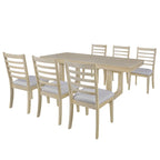 7PCs Extendable Dining Table Set, Farmhouse Extendable Table with 18' Move Leaf, 78' Rustic Wooden Kitchen Table and 6PCs Upholstered Chairs, Expanding Dining Room Table Set Dining Table Set