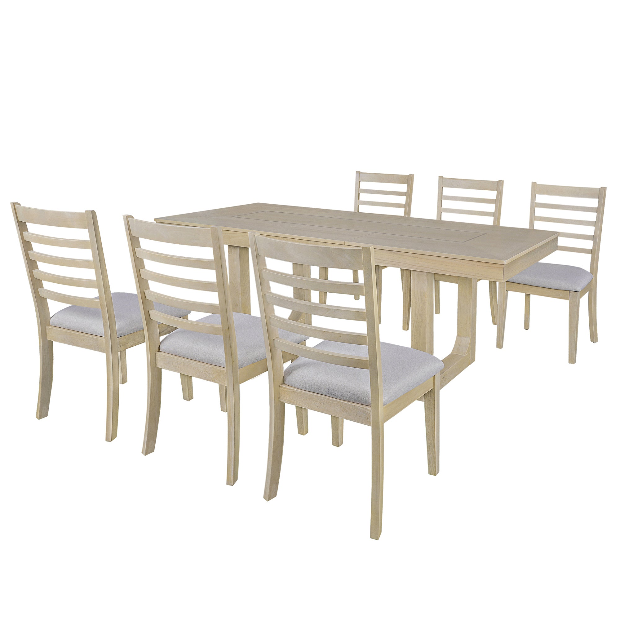 7PCs Extendable Dining Table Set, Farmhouse Extendable Table with 18' Move Leaf, 78' Rustic Wooden Kitchen Table and 6PCs Upholstered Chairs, Expanding Dining Room Table Set Dining Table Set