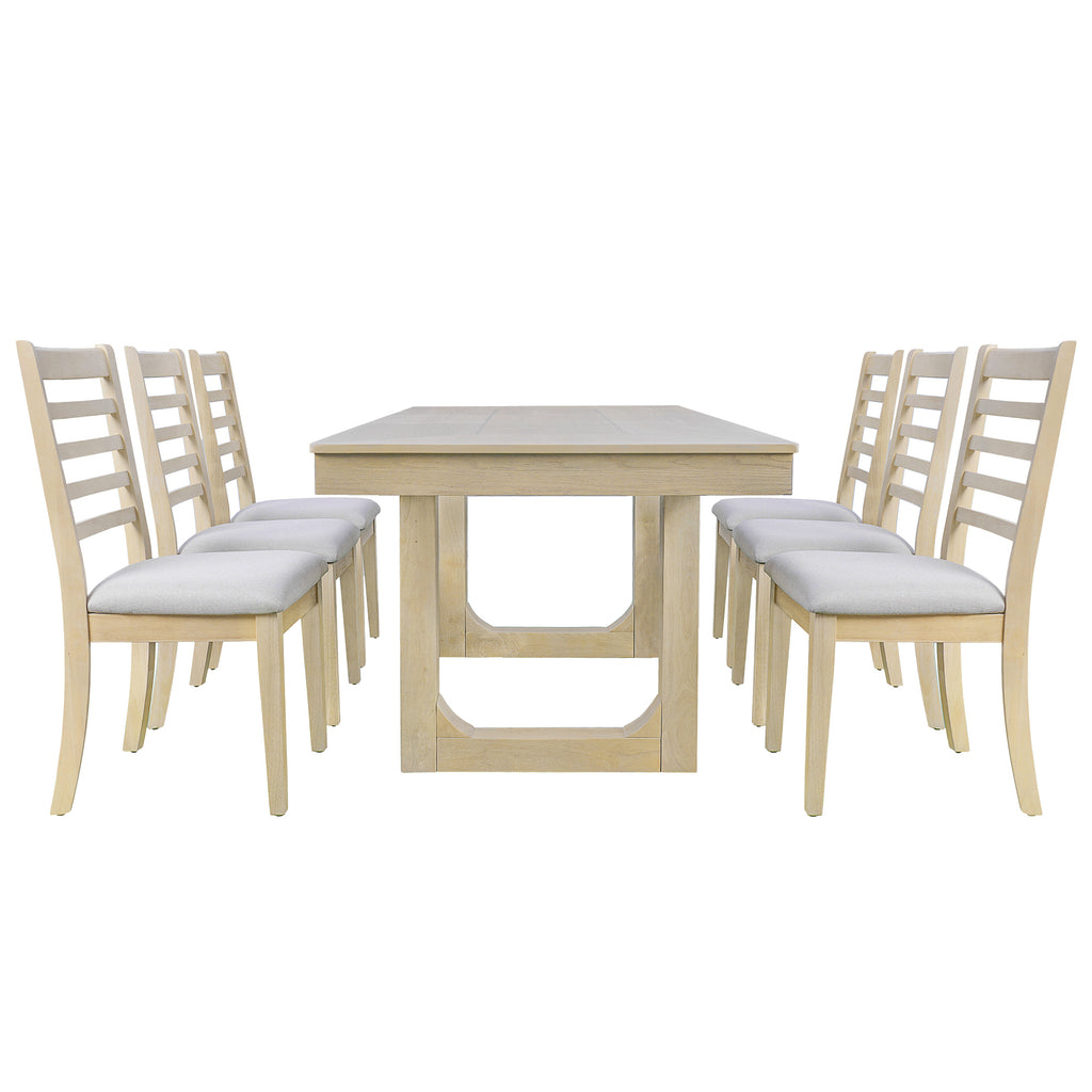 7PCs Extendable Dining Table Set, Farmhouse Extendable Table with 18' Move Leaf, 78' Rustic Wooden Kitchen Table and 6PCs Upholstered Chairs, Expanding Dining Room Table Set Dining Table Set