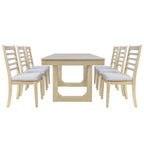 7PCs Extendable Dining Table Set, Farmhouse Extendable Table with 18' Move Leaf, 78' Rustic Wooden Kitchen Table and 6PCs Upholstered Chairs, Expanding Dining Room Table Set Dining Table Set