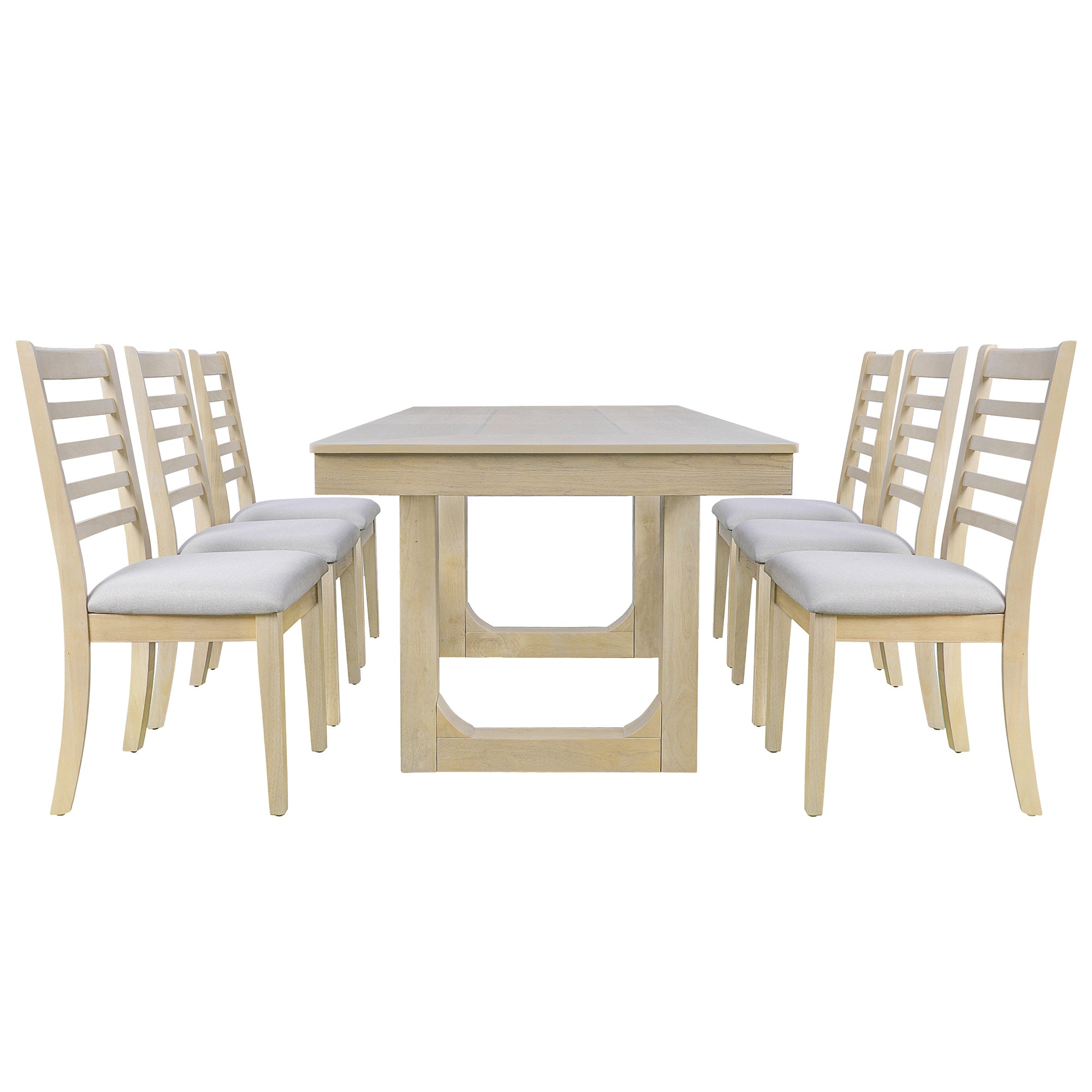 7PCs Extendable Dining Table Set, Farmhouse Extendable Table with 18' Move Leaf, 78' Rustic Wooden Kitchen Table and 6PCs Upholstered Chairs, Expanding Dining Room Table Set Dining Table Set