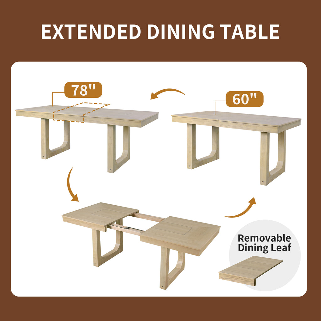 7PCs Extendable Dining Table Set, Farmhouse Extendable Table with 18' Move Leaf, 78' Rustic Wooden Kitchen Table and 6PCs Upholstered Chairs, Expanding Dining Room Table Set Dining Table Set