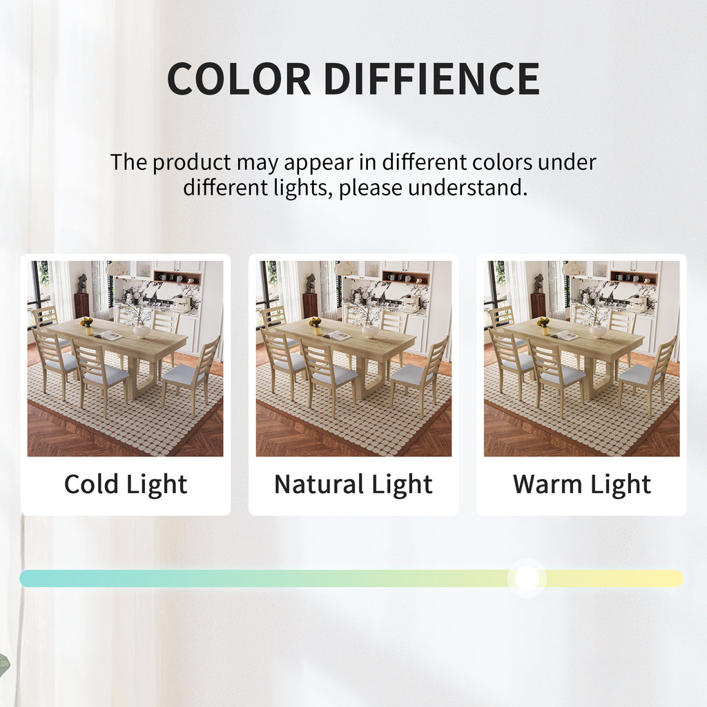 7PCs Extendable Dining Table Set, Farmhouse Extendable Table with 18' Move Leaf, 78' Rustic Wooden Kitchen Table and 6PCs Upholstered Chairs, Expanding Dining Room Table Set Dining Table Set