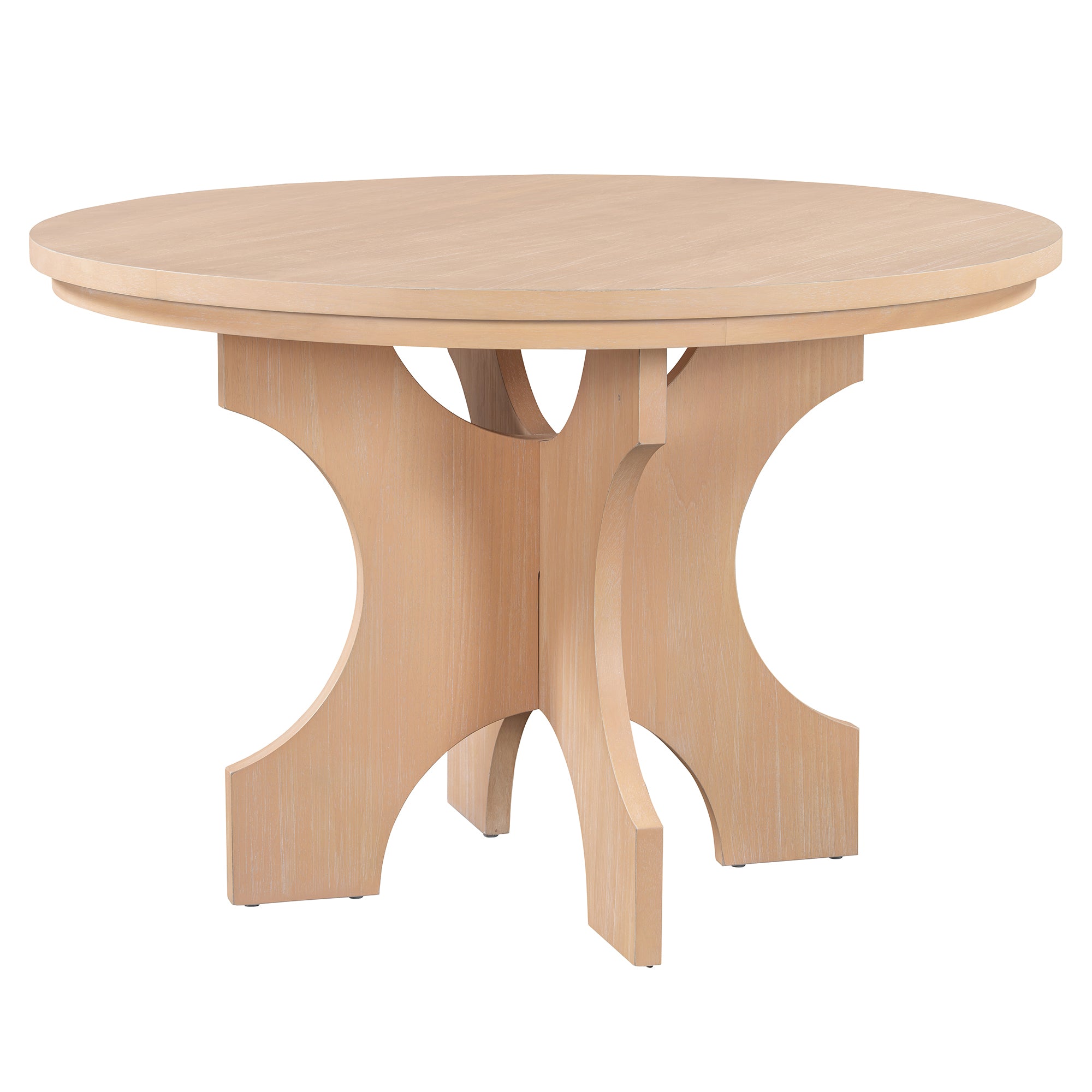 TREXM 5-piece Rustic Charm Round Dining Set with 3 Upholstered Chairs and Curved Bench for Dining Room, Kitchen and Living Room (Natural)