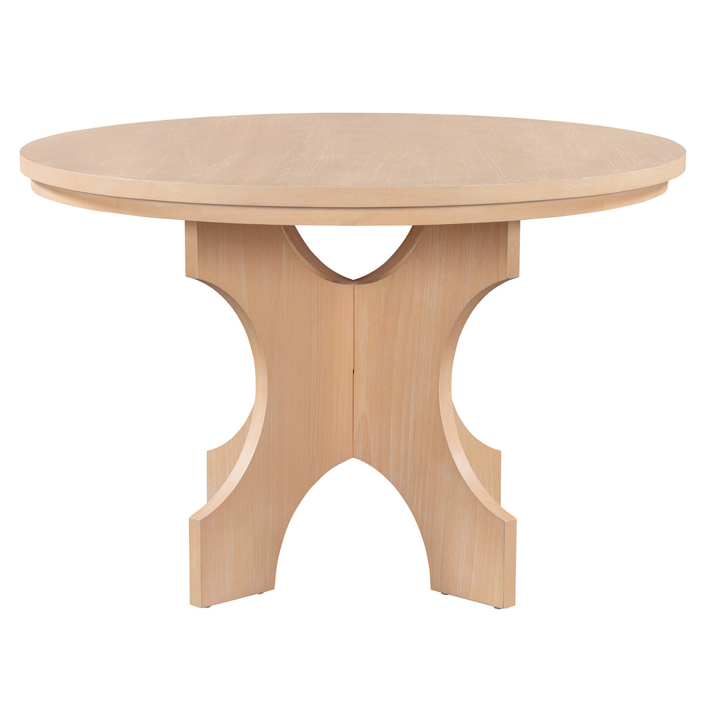 TREXM 5-piece Rustic Charm Round Dining Set with 3 Upholstered Chairs and Curved Bench for Dining Room, Kitchen and Living Room (Natural)