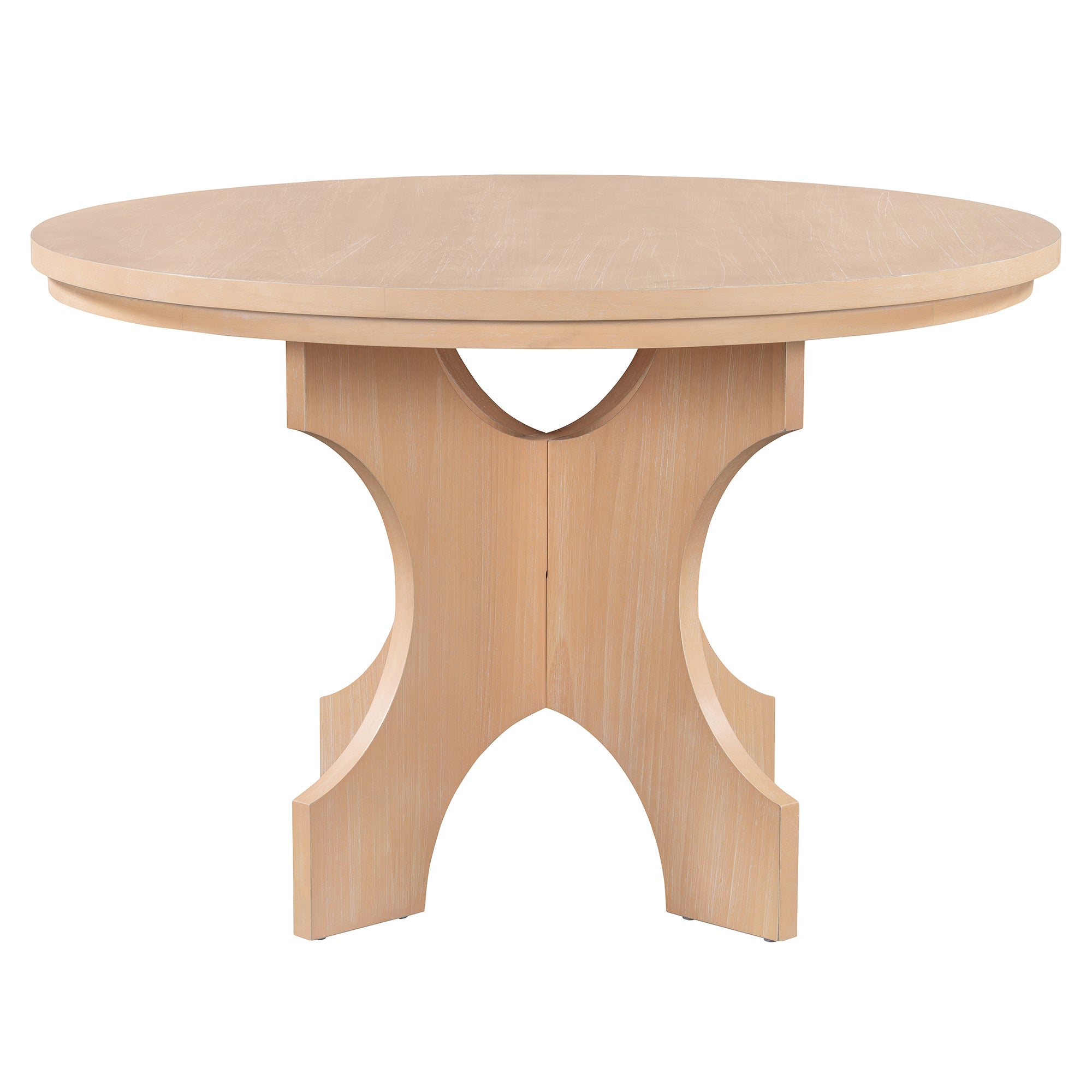 TREXM 5-piece Rustic Charm Round Dining Set with 3 Upholstered Chairs and Curved Bench for Dining Room, Kitchen and Living Room (Natural)