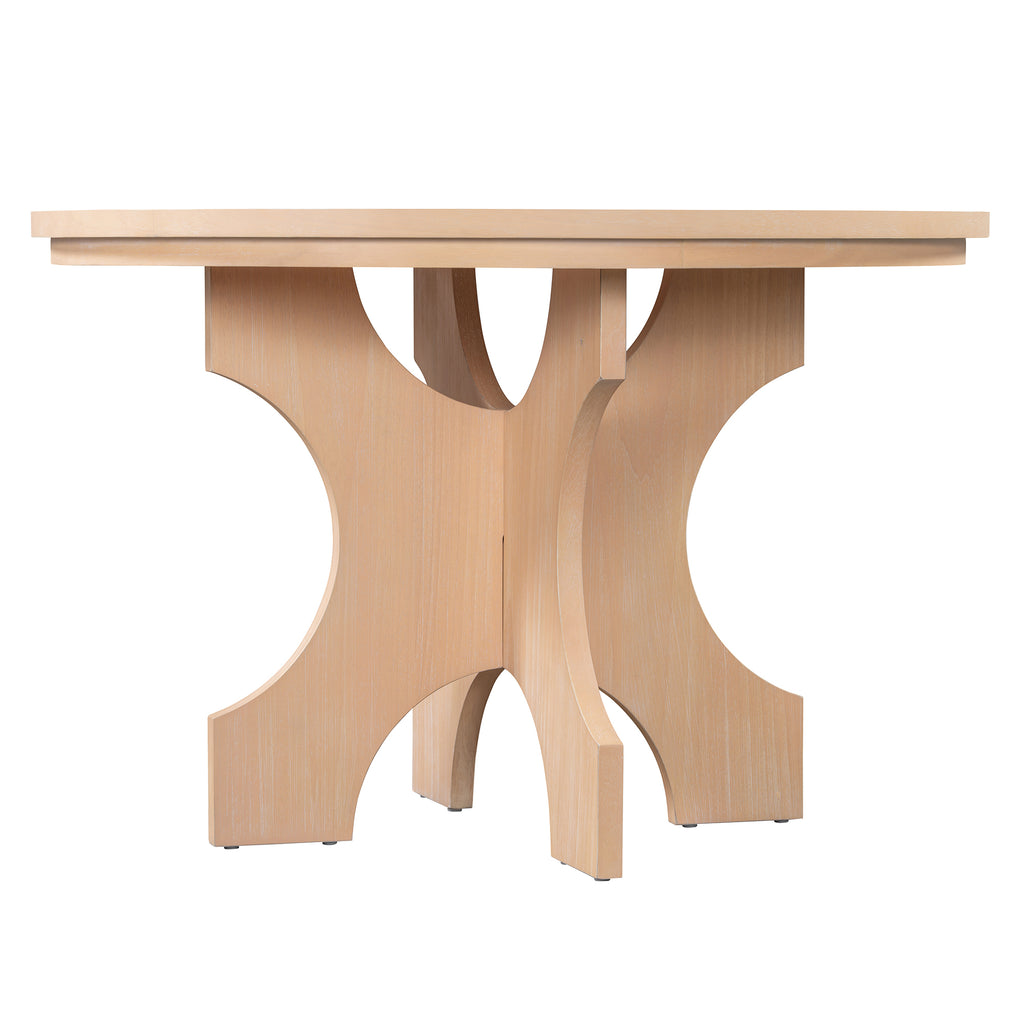 TREXM 5-piece Rustic Charm Round Dining Set with 3 Upholstered Chairs and Curved Bench for Dining Room, Kitchen and Living Room (Natural)