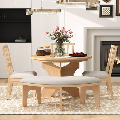 Rustic Solid Wood 5-Piece Round Dining Set Natural.