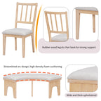 TREXM 5-piece Rustic Charm Round Dining Set with 3 Upholstered Chairs and Curved Bench for Dining Room, Kitchen and Living Room (Natural)