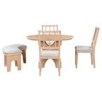 TREXM 5-piece Rustic Charm Round Dining Set with 3 Upholstered Chairs and Curved Bench for Dining Room, Kitchen and Living Room (Natural)