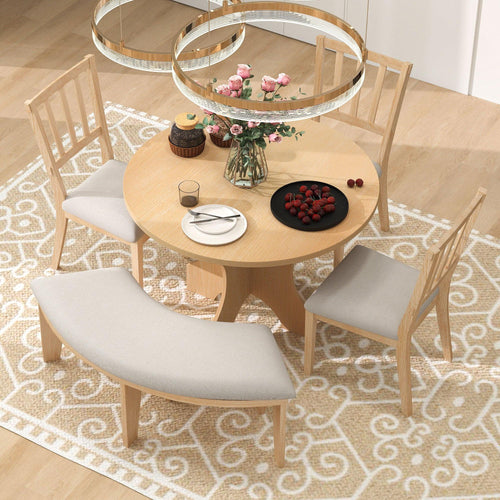 Rustic Solid Wood 5-Piece Round Dining Set Natural.